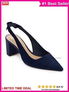 Faux Suede Pointed Toe Slingback Block Heel Pumps with Bow